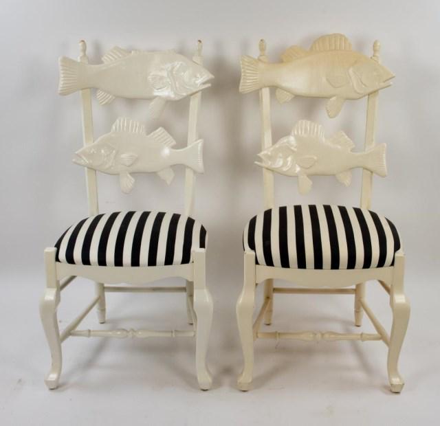 Pr. MacKenzie-Childs Fish Back Side Chairs (1 of 8)