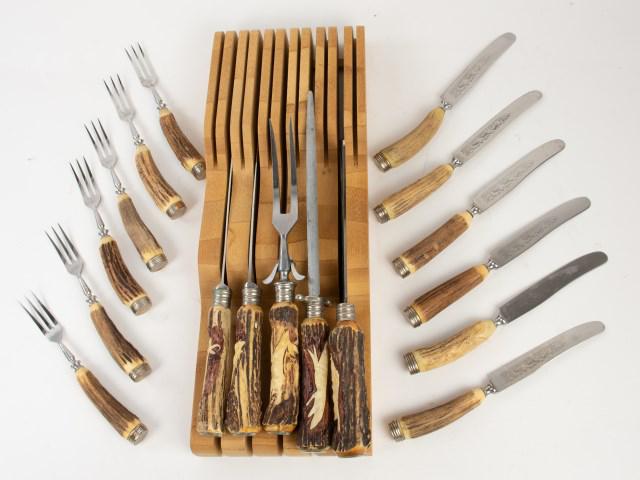 German Carving Set, Forks, Knives w/ Stag Horn (1 of 5)