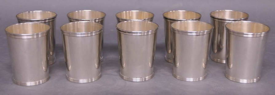 Ten Sterling Silver Julep Cups: Marked "Alvin Sterling S251"; 3 3/4"H; good condition, minor surface scratches; 37.285 ozt