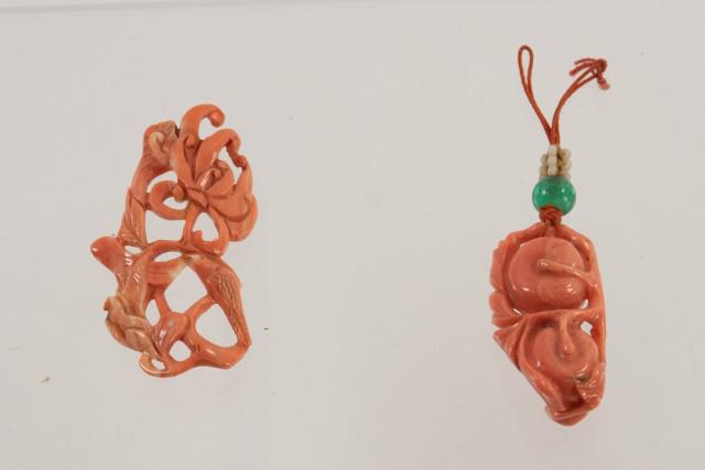 Two Chinese Carved Coral Pendants (1 of 4)