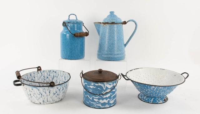 Five Pcs. Blue and White Graniteware (1 of 3)