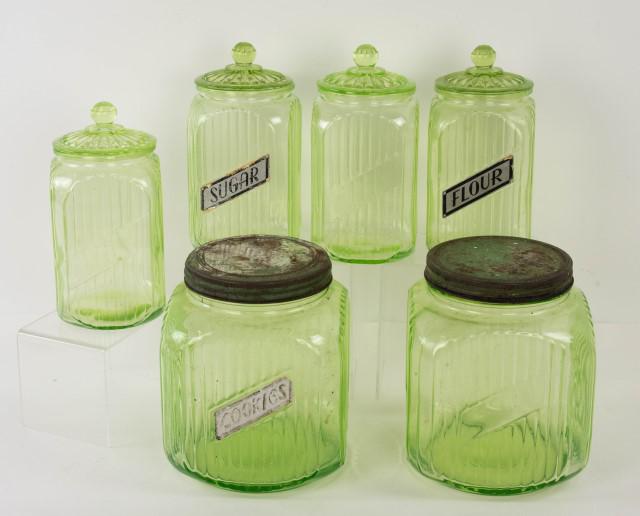 Set of 6 Vaseline Glass Canisters (1 of 7)