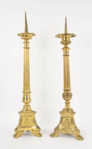 2 Tall Continental Gilt Metal Altar Candlesticks (1 of 6)
