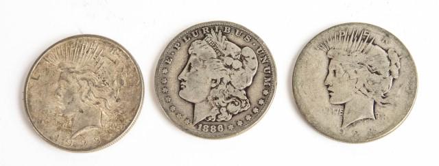 1886-S Morgan and Two Peace Silver Dollars (1 of 2)
