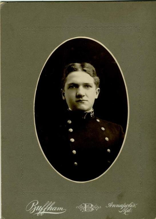 Early Photo of Admiral Harold Rainsford Stark: December, 1899, cabinet card with oval portrait of Harold Rainsford Stark (1880-1972) as a freshman at the U.S. Naval Academy with studio imprint of Buffham of Annapolis, Maryland; 5 3/4" x 7 3/4"; sm