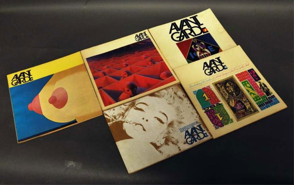 Five Mid-Century AVANT GARDE Magazines: First five issues of AVANT GARDE magazine: Issue number one, January, 1968; issue number two, "The Marilyn Monroe Trip: A Portfolio of Serigraphic Prints by Bert Stern", March, 1968; issue number thre