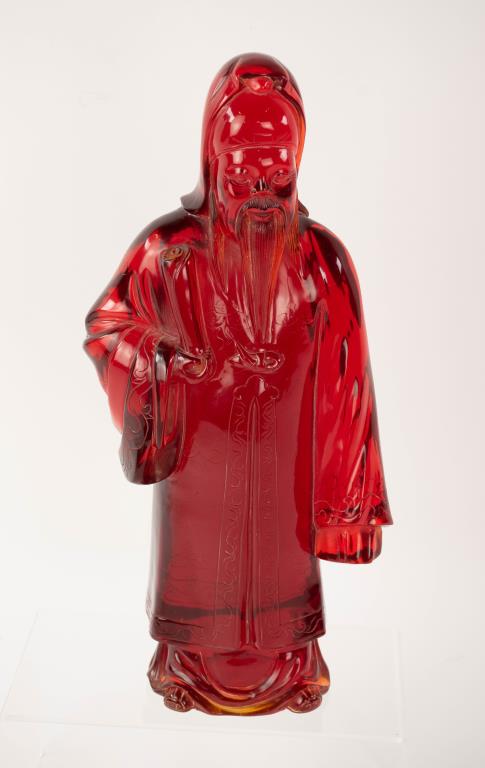 Large Cherry Amber Figure of Chinese Sage (1 of 8)