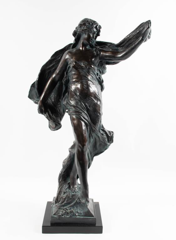 Large Figural Study after Eugene Marioton: Bronze patinated composition sculpture "La Grace" after Eugene Marioton (French, 1857-1933), by Austin Products; 31"H; good condition, very heavy