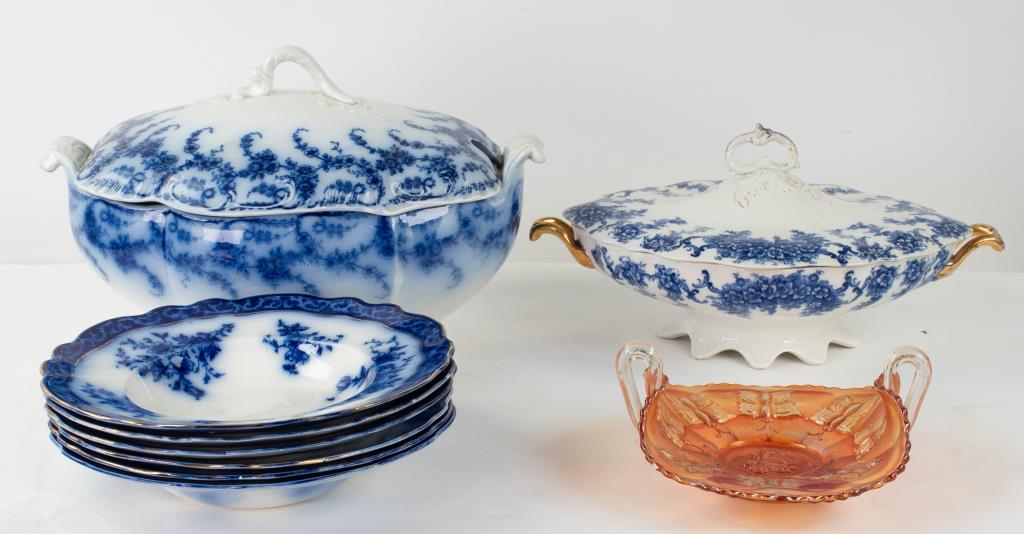 Lot of Flow Blue & Carnival Glass (1 of 10)