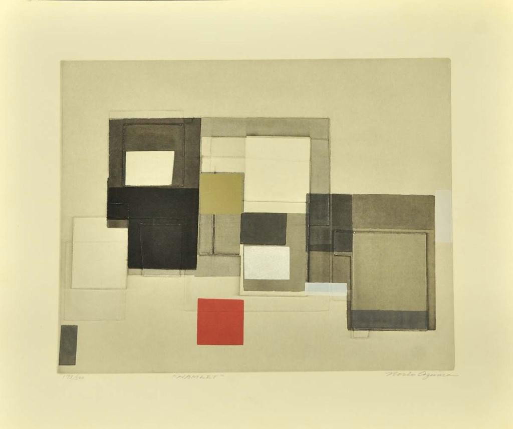 Norio Azuma (Japanese, 1928-2004)--2 Etchings: Two etchings in colors: 1. "HAMLET"; signed, titled, and numbered 175/500 in pencil lower margin; unframed; overall 16 1/2"W, 14"H; 2. "CALM"; signed, titled, and numbered 229/500 in pencil lower marg