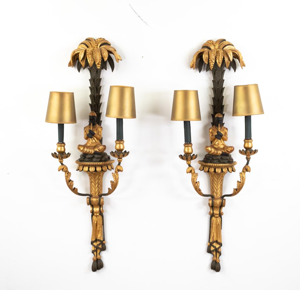 Pair of Lighted Blackamoor Wooden Sconces (1 of 9)