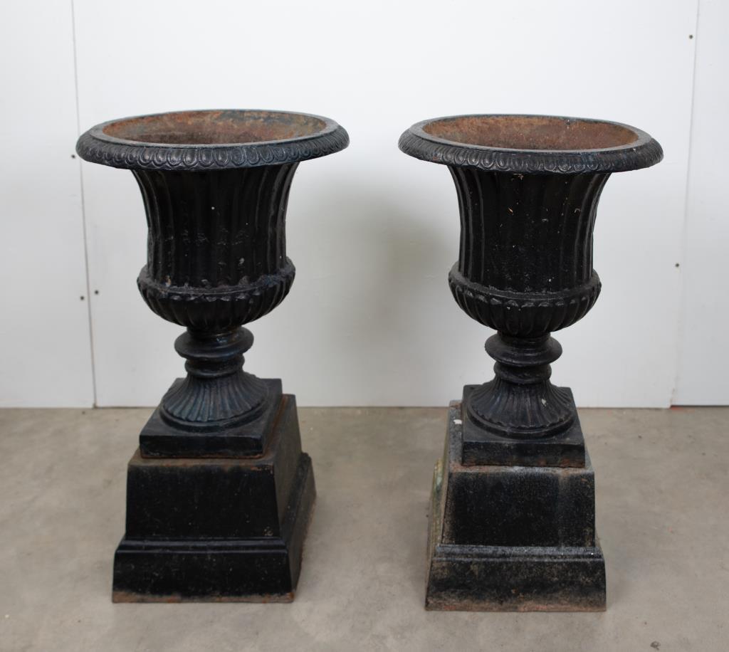 Pr. Cast Iron Classical Style Garden Urns on Stand (1 of 5)
