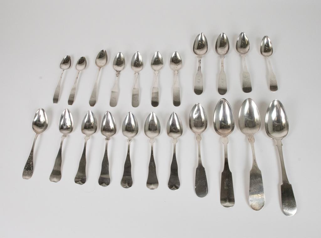 22 MA, CT, VT, NH, ME, RI Coin Silver Spoons (1 of 12)
