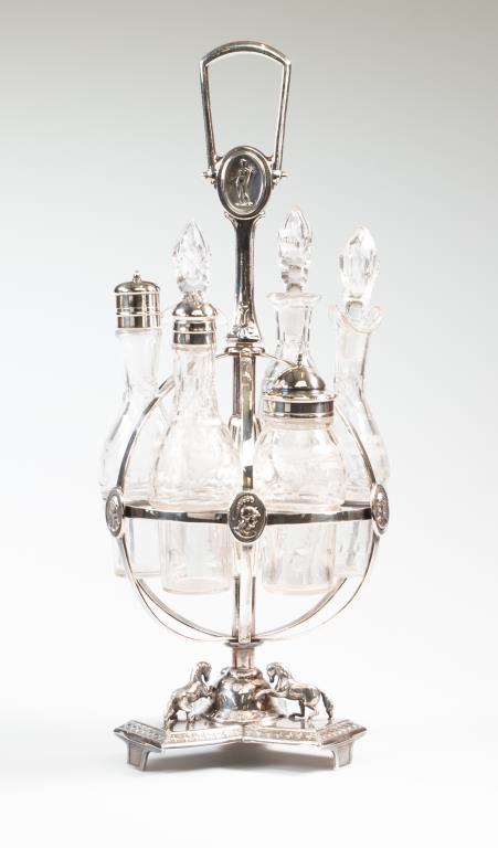 19th C. Medallion Silverplate Revolving Cruet Set (1 of 8)