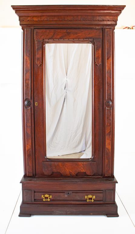 Walnut & Burled Walnut Wardrobe w/ Mirror (1 of 13)