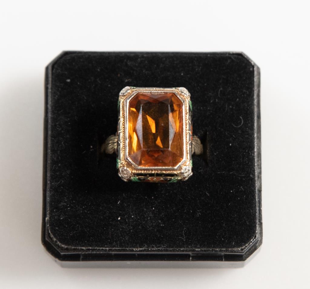 Art Deco 14kt & Enameled Topaz Ring (1 of 6)