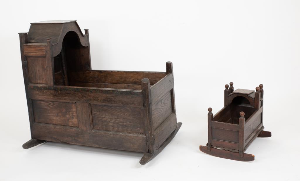 Two 18th C. English Provincial Carved Oak Cradles (1 of 9)