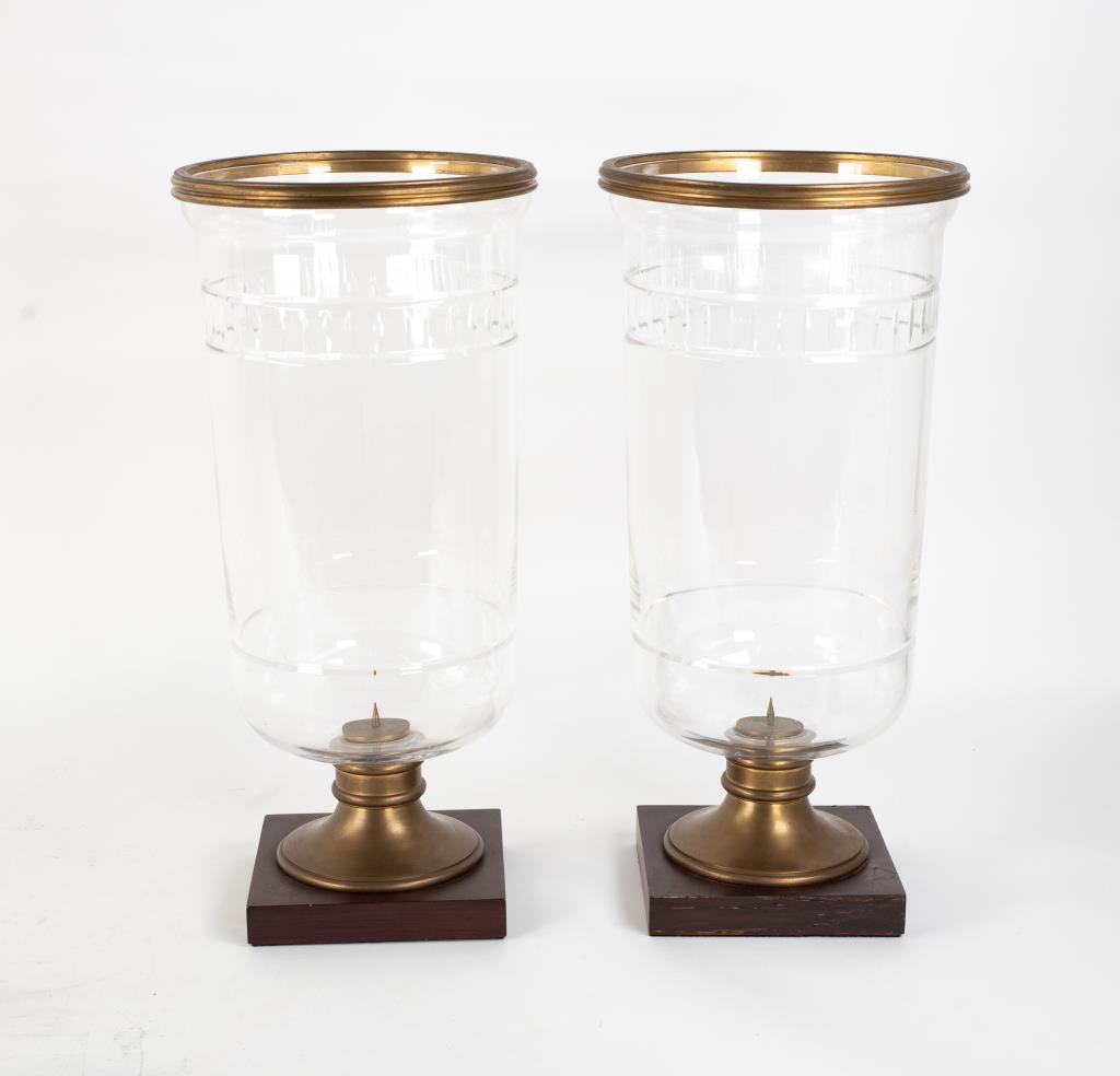 Pr. Brass Candle Pricks w/ Hurricane Shades (1 of 3)