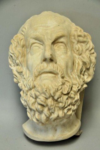 Hanging Plaster Head of Socrates: 15"H, 9 1/2"W, 6 1/2"D, minor scuffs