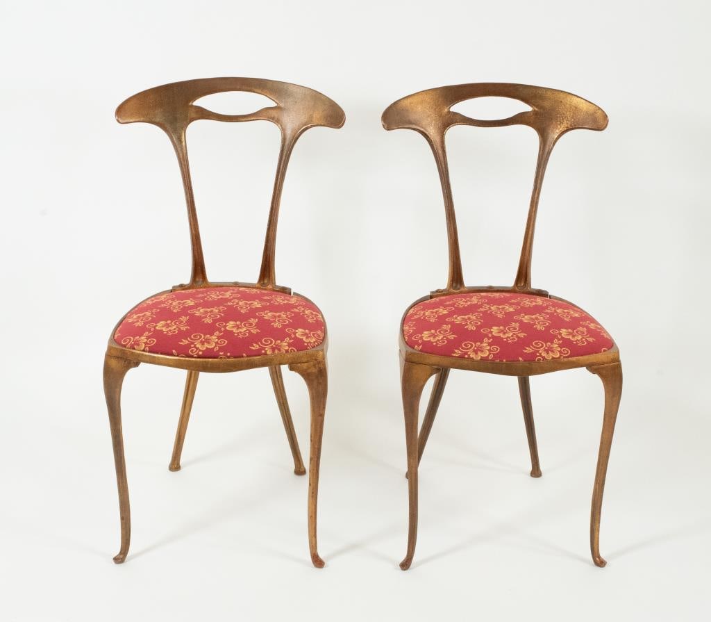 Pr. Palladio Italian Mid-Century Gilt Metal Chairs (1 of 8)