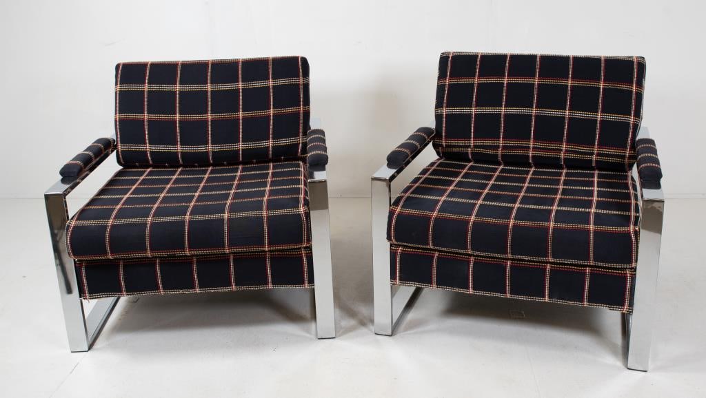 Pair Upholstered Chrome Armchairs (1 of 7)