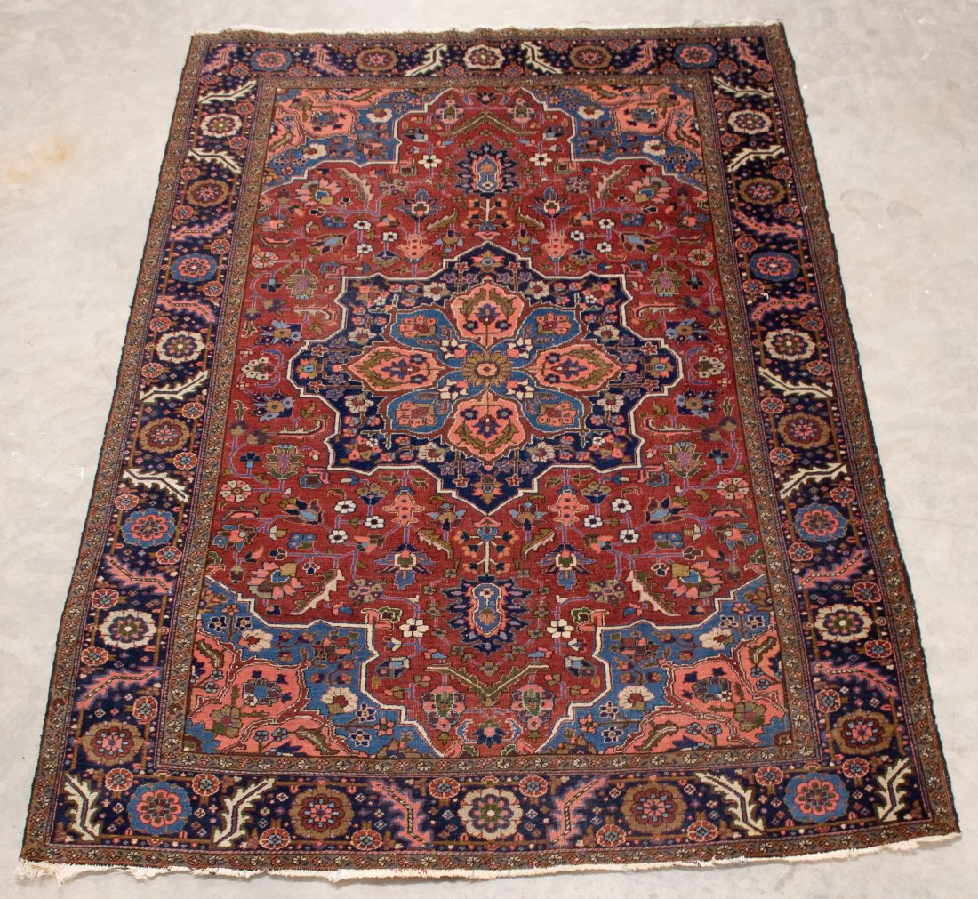 Persian Area Rug, 7'5"W, 10'5"L: Overall floral and vine designs; 7'5"W, 10'5"L; scattered wear (Inv. 9)