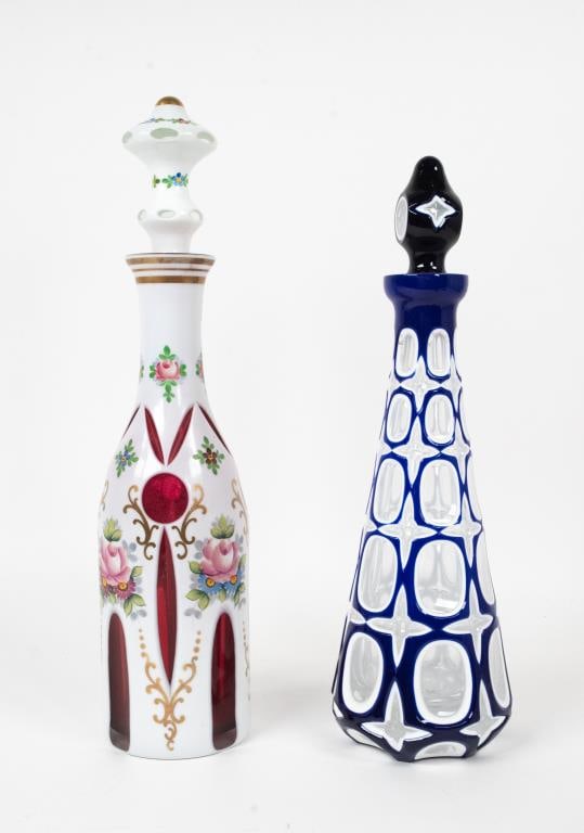 Two Bohemian Cut Overlay Decanters (1 of 7)