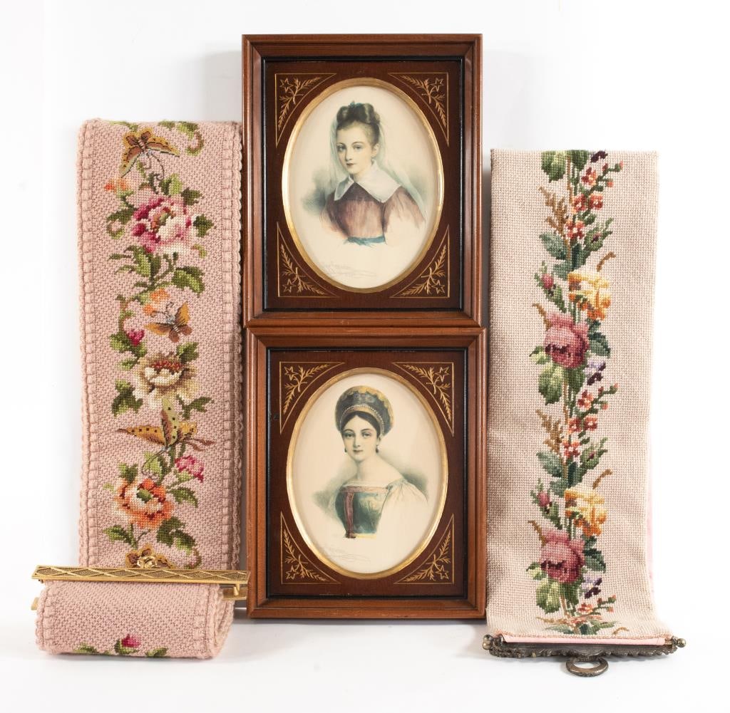 Pr. Walnut Frames & Two Needlepoint Bell Pulls (1 of 6)