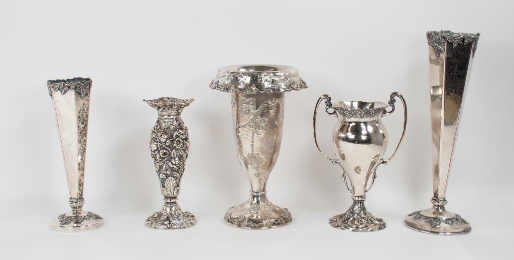 5 Repousse, Chased, Art Nouveau, & Other Vases (1 of 5)
