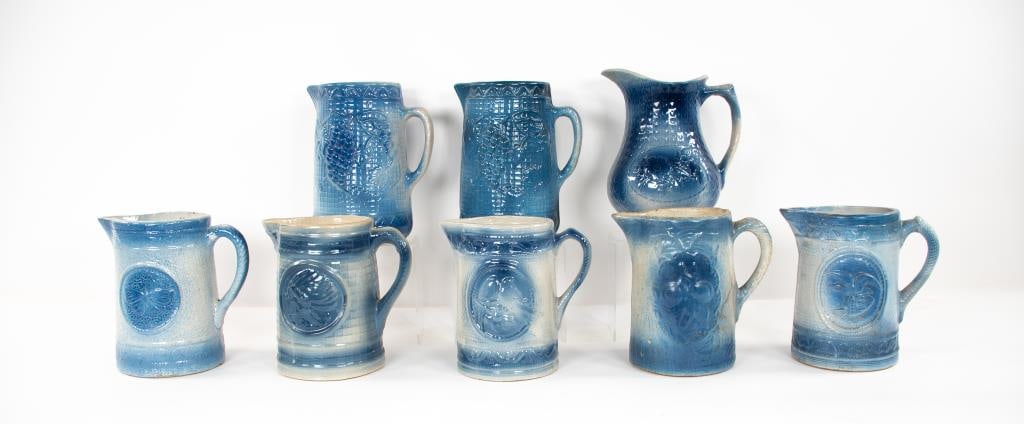 8 Blue & White Salt-Glazed Stoneware Pitchers (1 of 13)