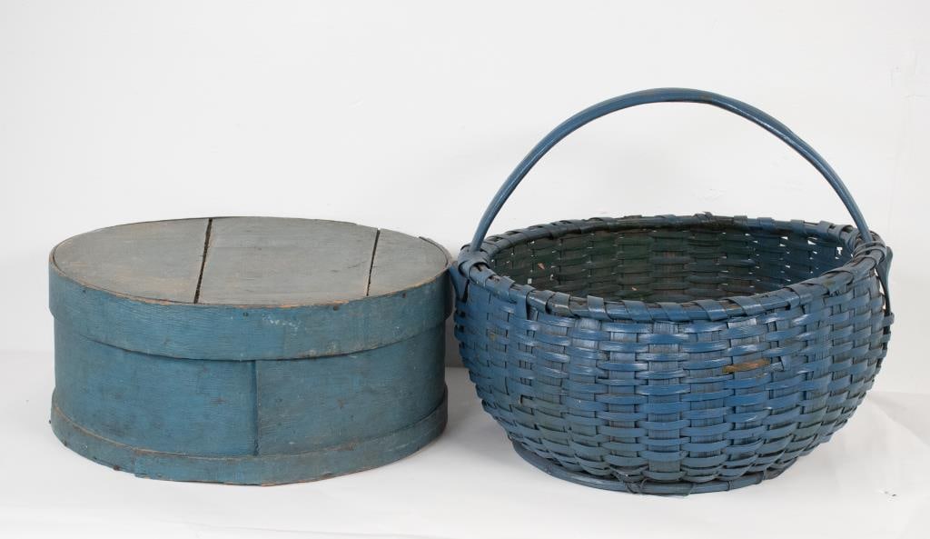 19th C. Painted Blue Basket & Pantry Box (1 of 9)