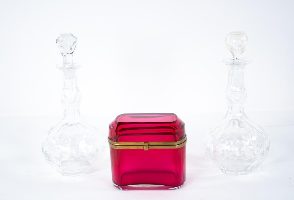 Ruby Glass Dresser Box & Pr. of Cut Colognes (1 of 11)