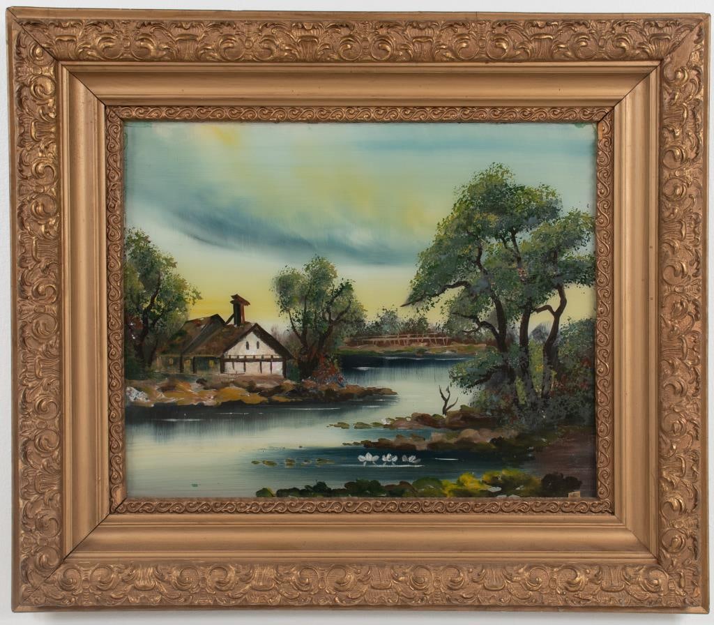 Framed Reverse Painted Glass Landscape (1 of 5)