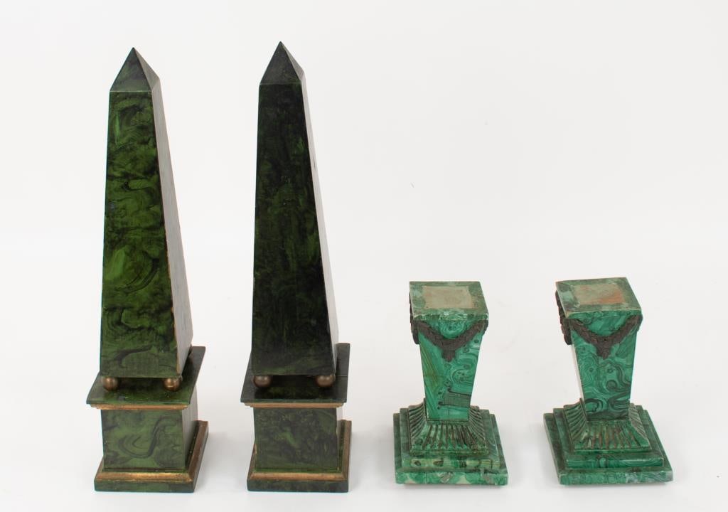 Faux Malachite Painted Wood Obelisks, Pedestals (1 of 6)