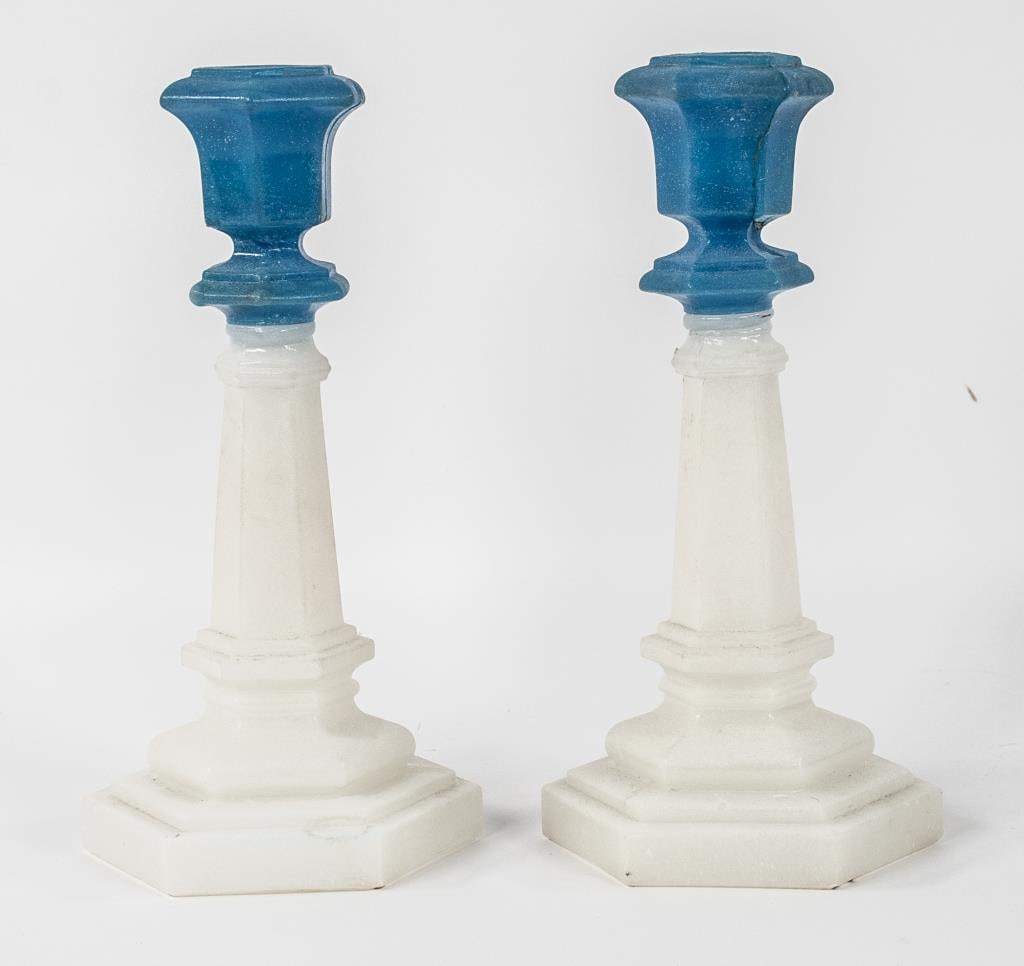 Pair Pressed Glass Hexagonal Candlesticks (1 of 11)