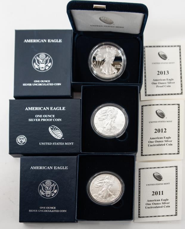 Three $1 Silver Am. Eagle One Oz. Coins (1 of 4)