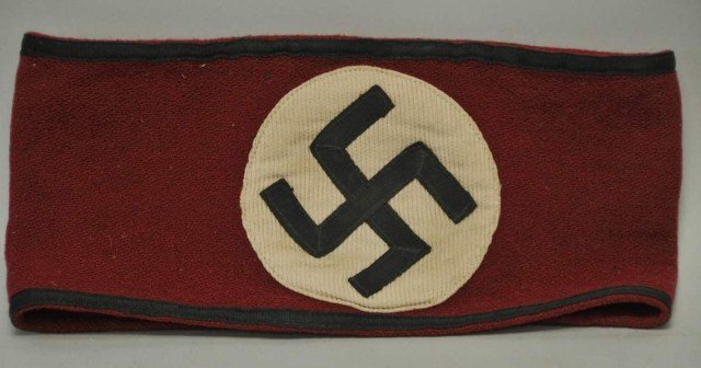 WWII Nazi German Allgemeine SS Armband: Wool, for black uniform; reverse side with black label reading "Dom / Reichsfuhrer SS / befohlene / Ausfuhrung, Circle SS Circle RZM"