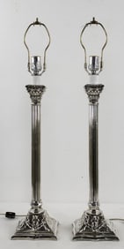 Pr. Silverplate Corinthian Column Lamps