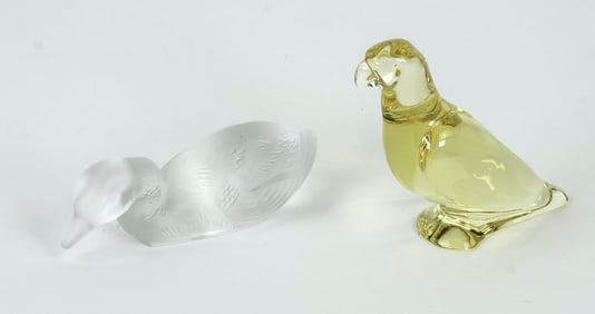 Signed Baccarat Crystal Parrot & Duck