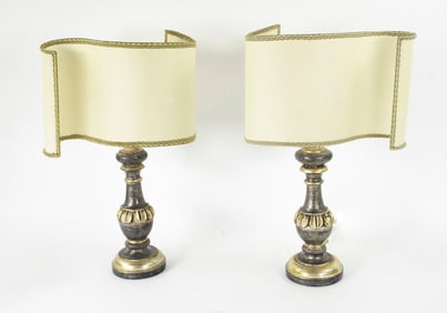 Pair of Italian Silver & Gold Leaf Lamps