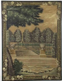 Painted French Garden Scene Panel