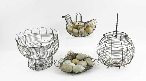 Assorted Wire Egg Baskets and Eggs