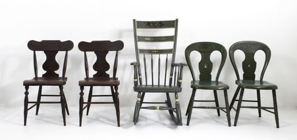 Five 19th C. Painted / Stencil Decorated Chairs