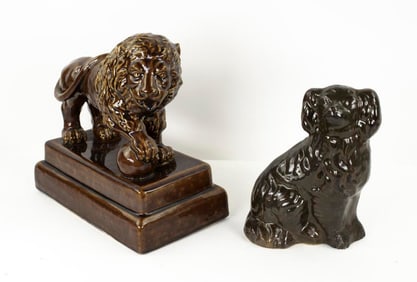 Staffordshire Style Spaniel, Bennington Style Lion