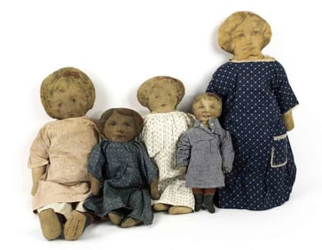 5 Printed Cloth Dolls