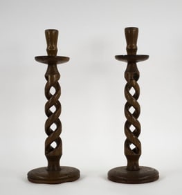 Pr. Oak Barley Twist Candlesticks