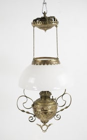 Bradley and Hubbard Brass & Glass Hanging Lamp