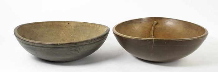 Two 19th C. Large Turned Wood Dough Bowls