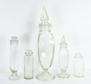 5 Country Store Glass Apothecary / Candy Jars