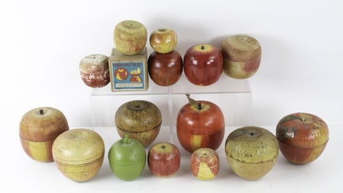 Tin & Wood Apples--Candy Containers,Games,Toys
